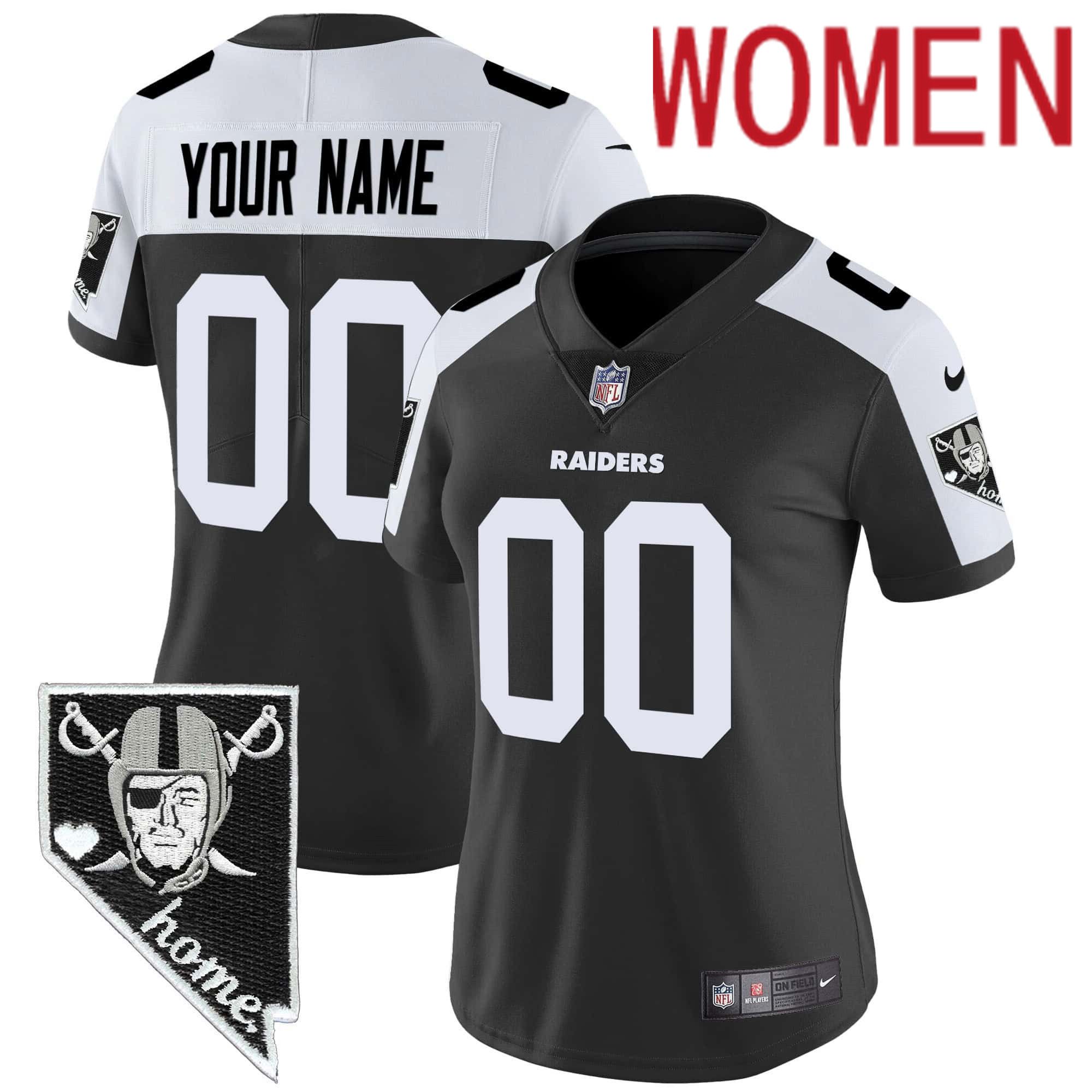 Women Oakland Raiders Black 2024 Nike Nevada Home Patch Vapor Custom NFL Jersey->customized nfl jersey->Custom Jersey